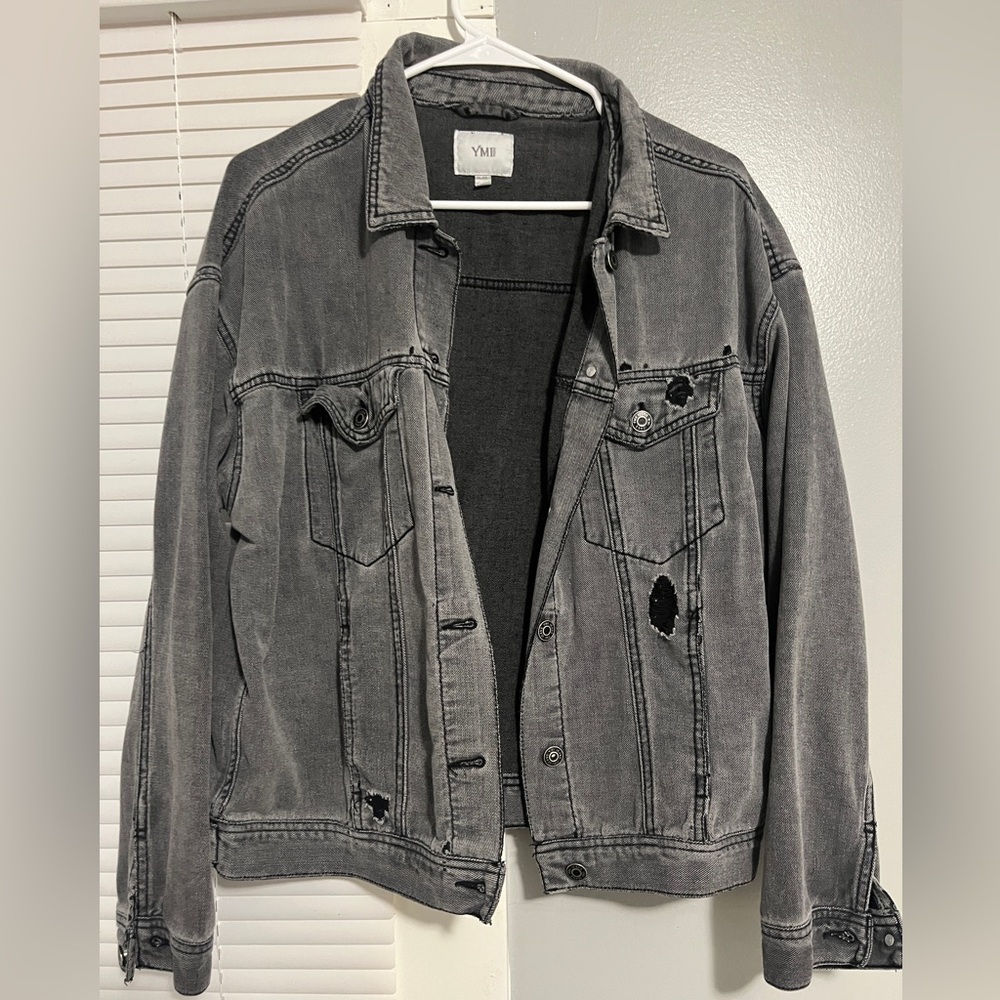 YMI Men's Charcoal Distressed Denim Jacket